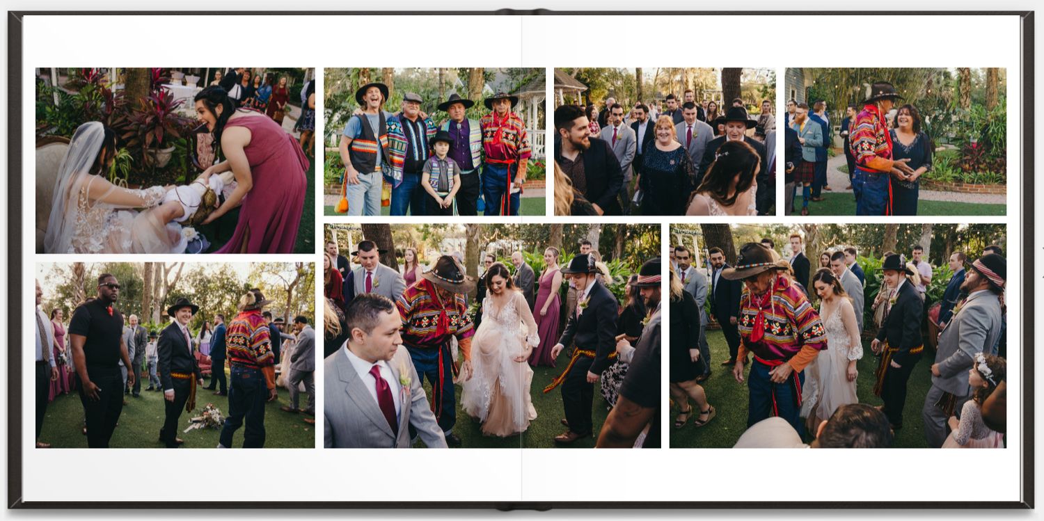 Wedding reception photos showing guests dancing and celebrating at an outdoor venue.