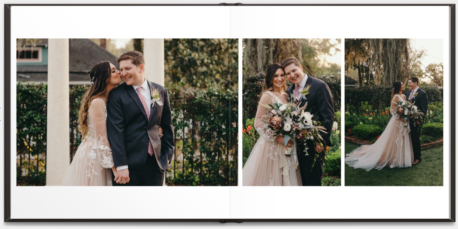 Editorial style wedding portraits in garden setting with soft natural lighting.