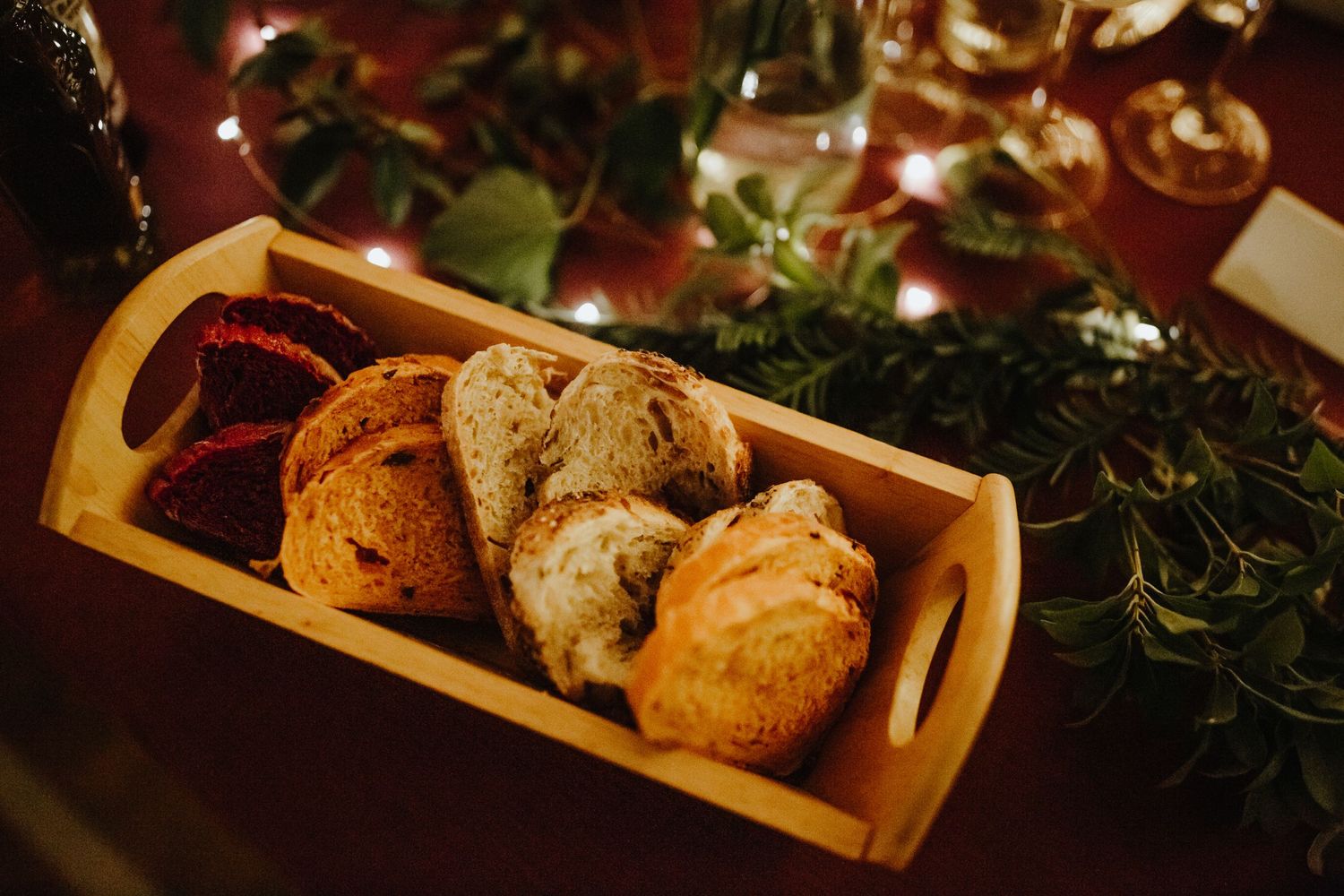 Bread basket at wedding reception at Cottered Village Hall Hertfordshire, Photographer RELM Photography