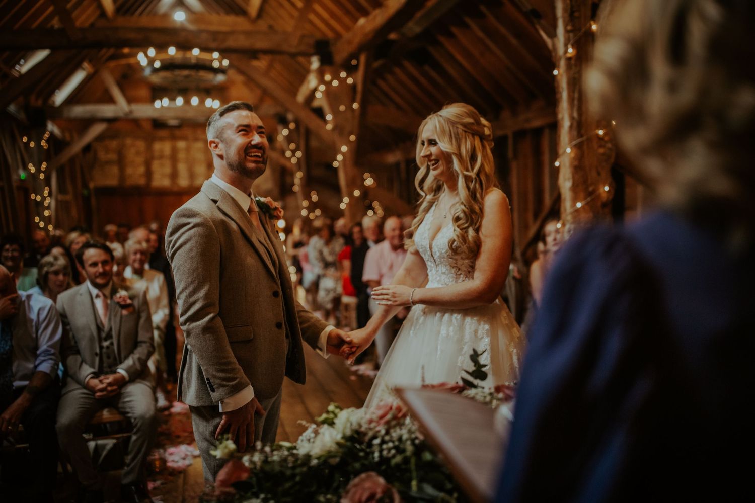 Bride and groom at Bassmead Manor Barns wedding, St. Neots.