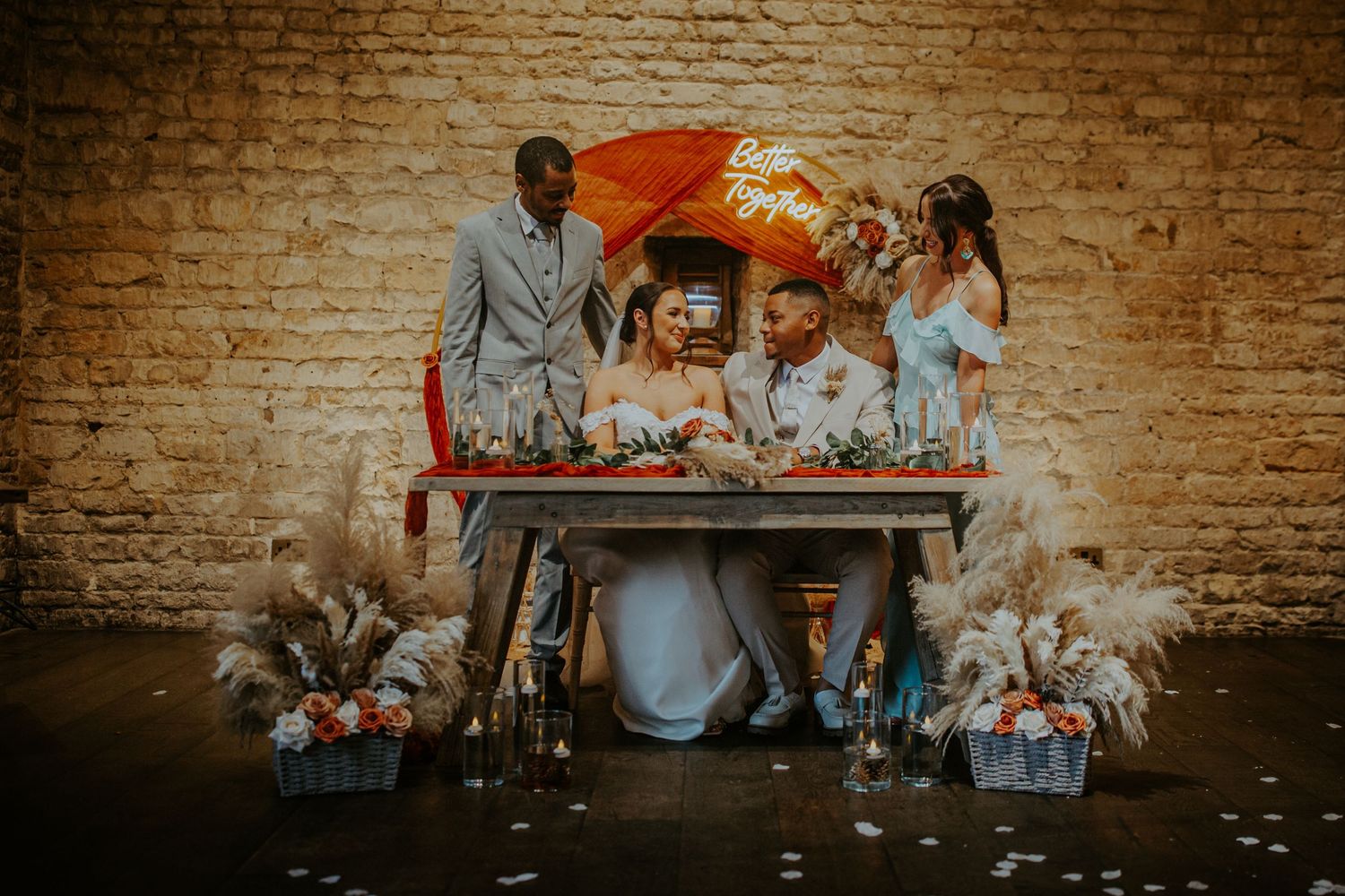 Bride and groom with their witnesses at their wedding ceremony - Lapstone Barn – Chipping Campden, The Cotswolds