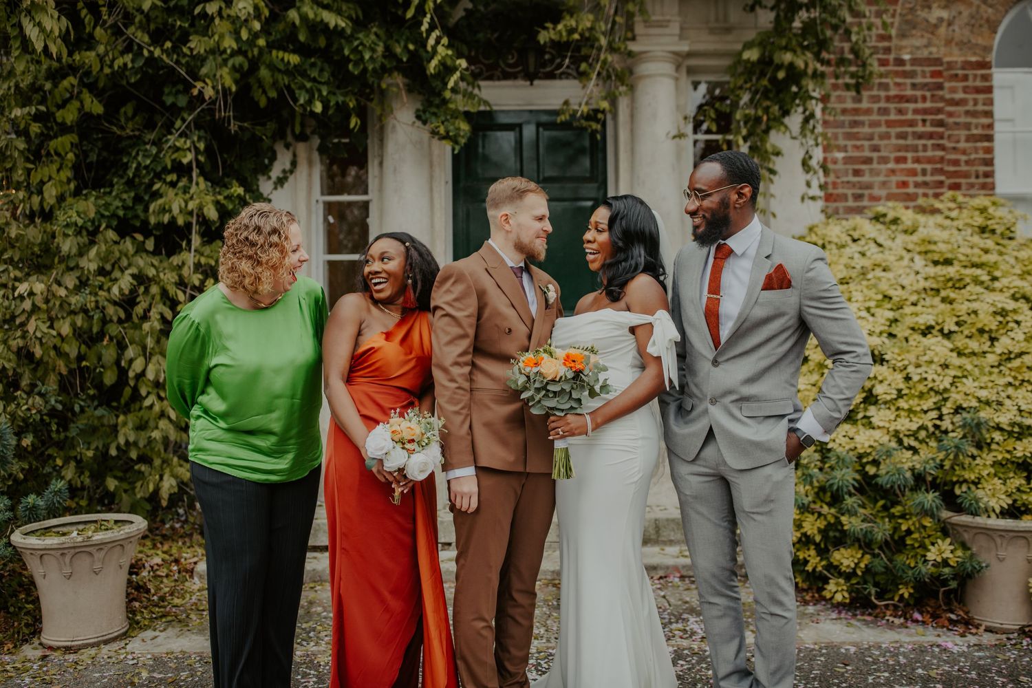 Bride and Groom with siblings outside Morden Park House - London - RELM Photography