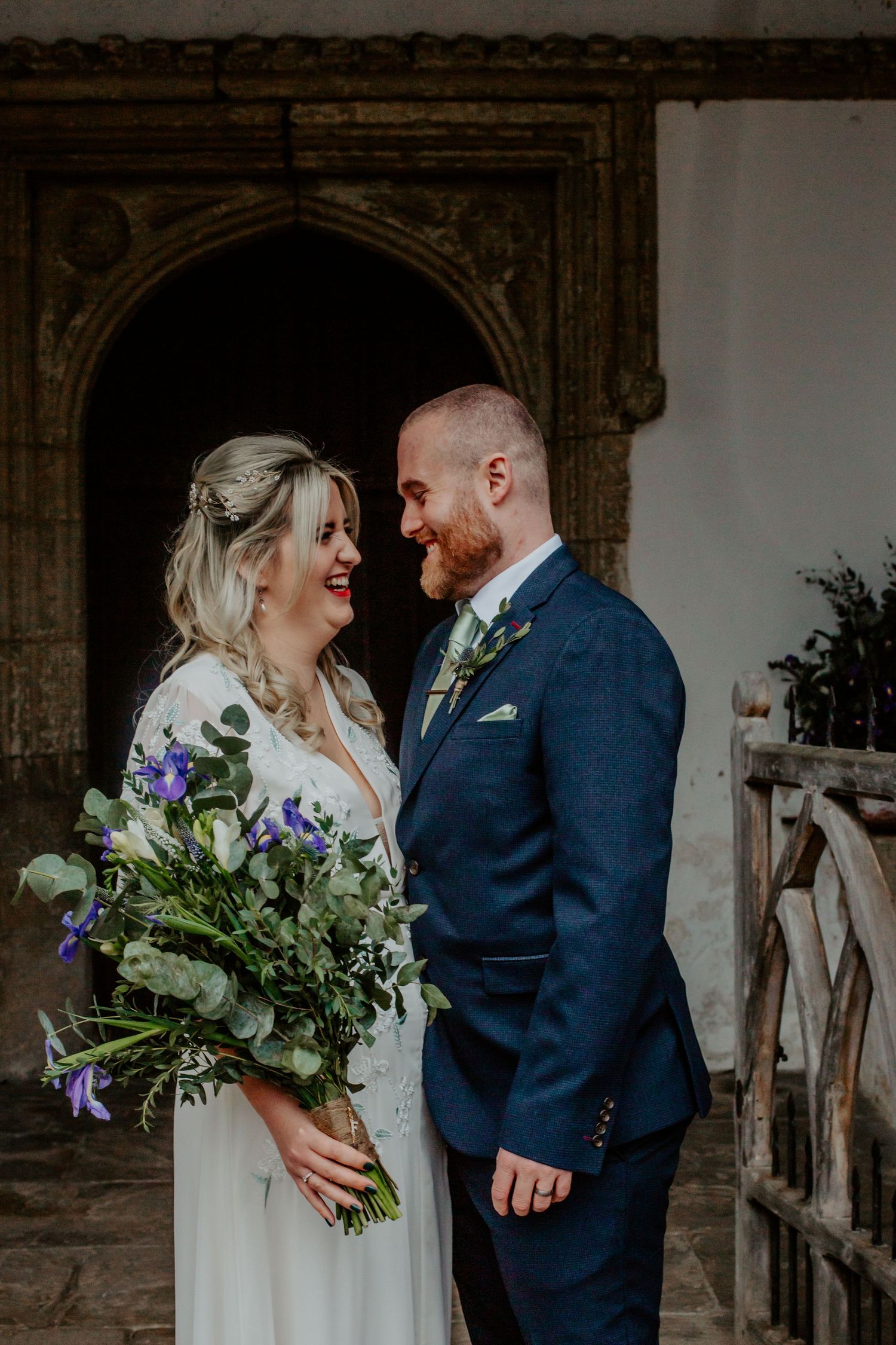 Bride and groom outside Braughing Church Hertfordshire, Photographer RELM Photography