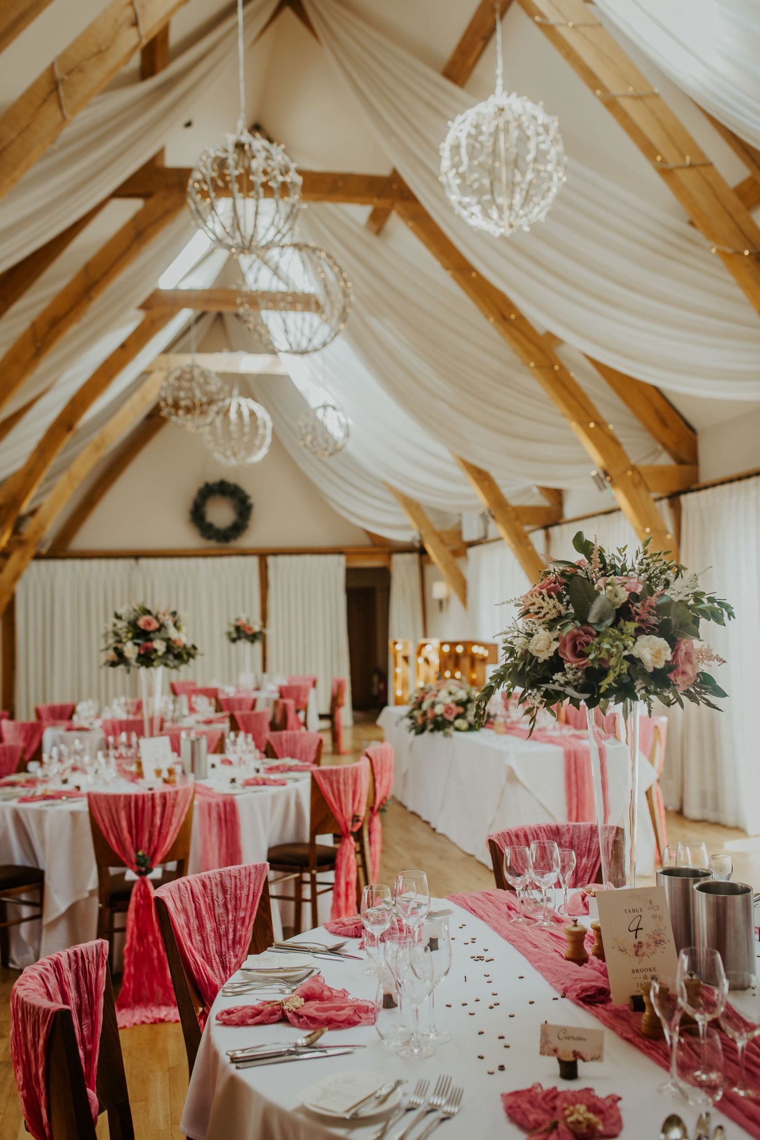 Wedding decor at Bassmead Manor Barns, St. Neots.