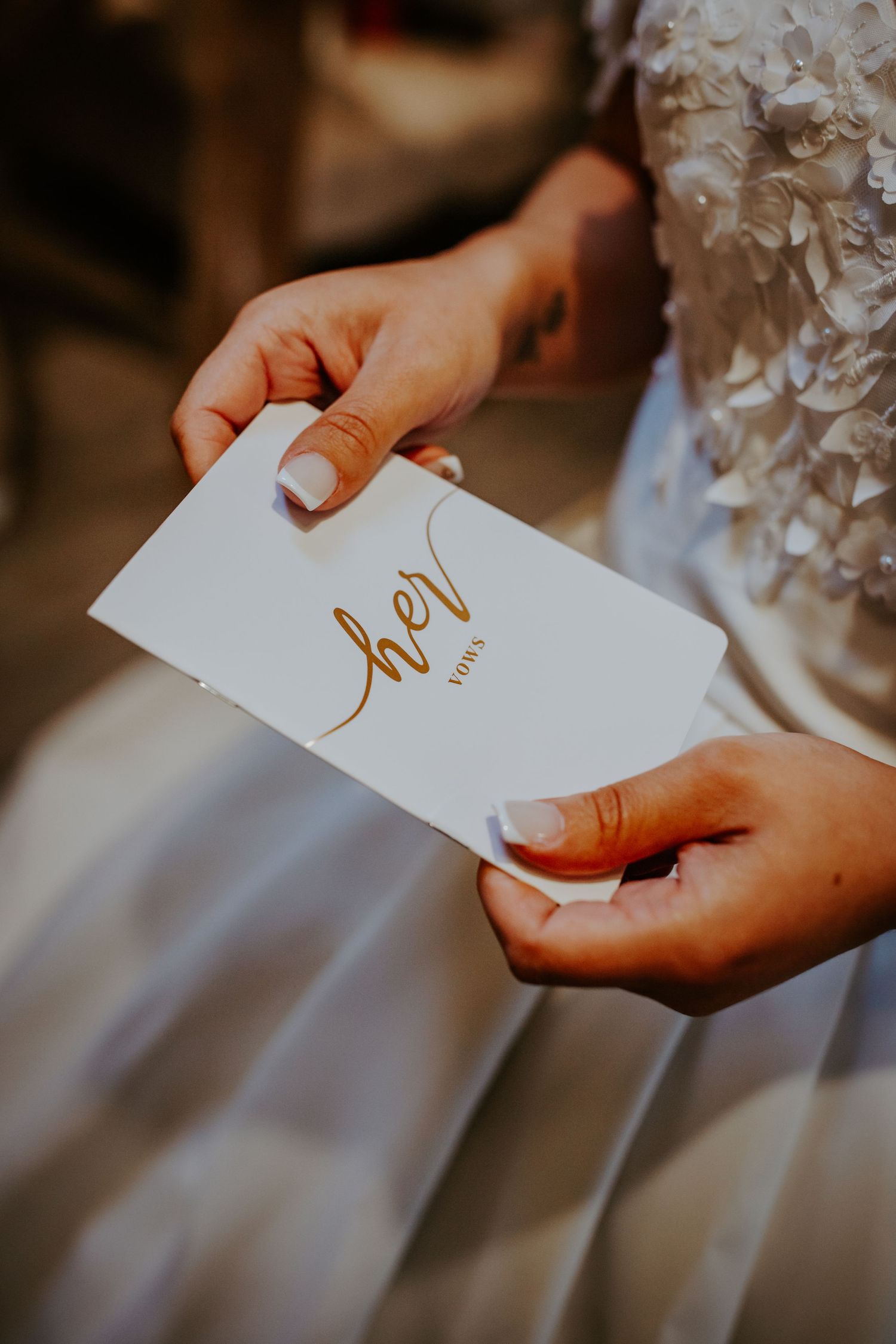 Close up of brides vows before their wedding ceremony - Lapstone Barn – Chipping Campden, The Cotswolds