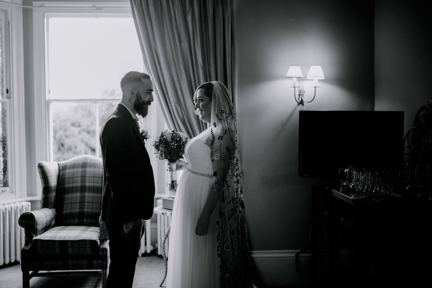 A quiet moment before the vows – The bride and groom meet and take tequila shots before their ceremony