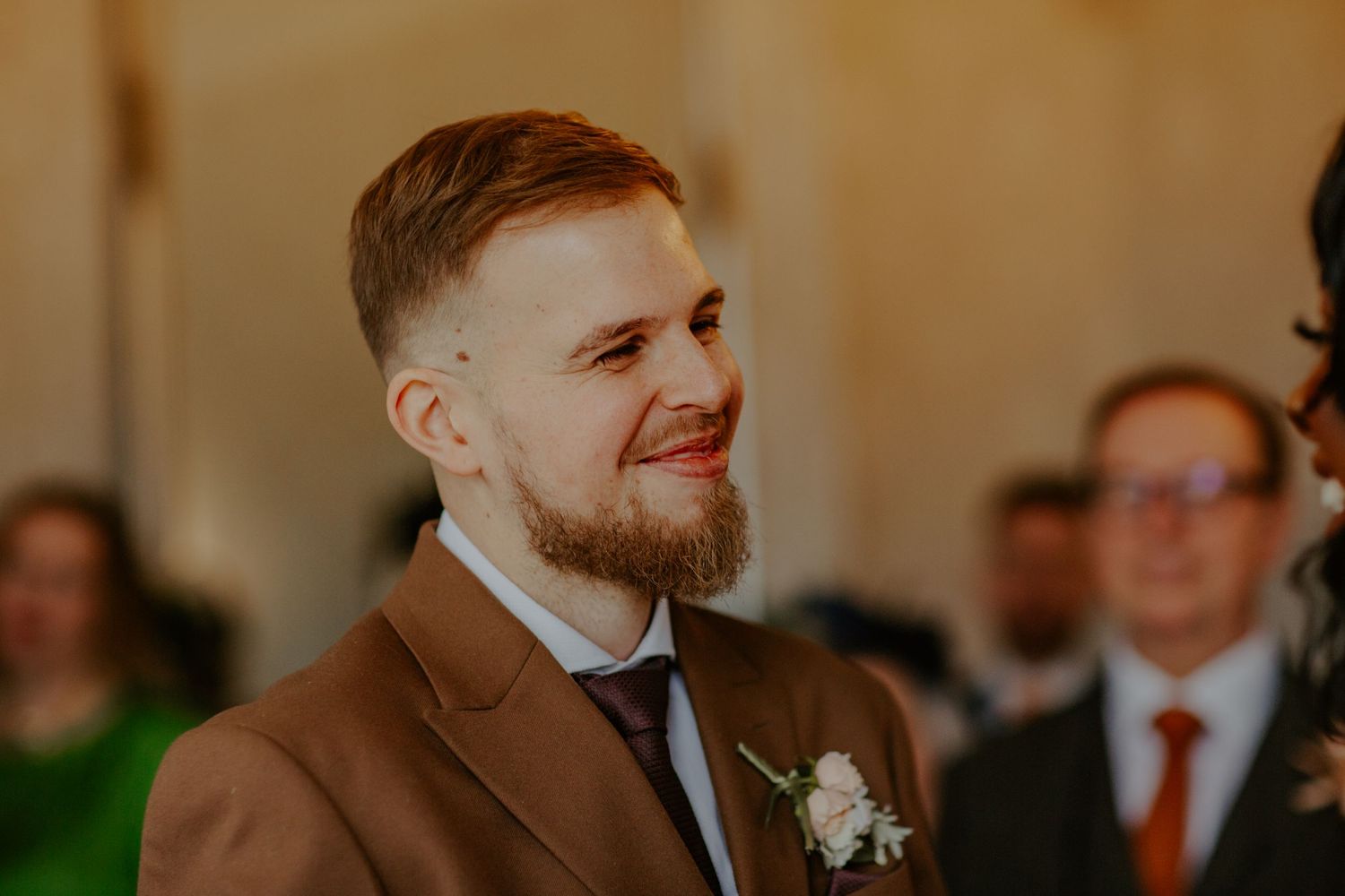 Groom smiling at his wedding ceremony at Morden Park House - London - RELM Photography