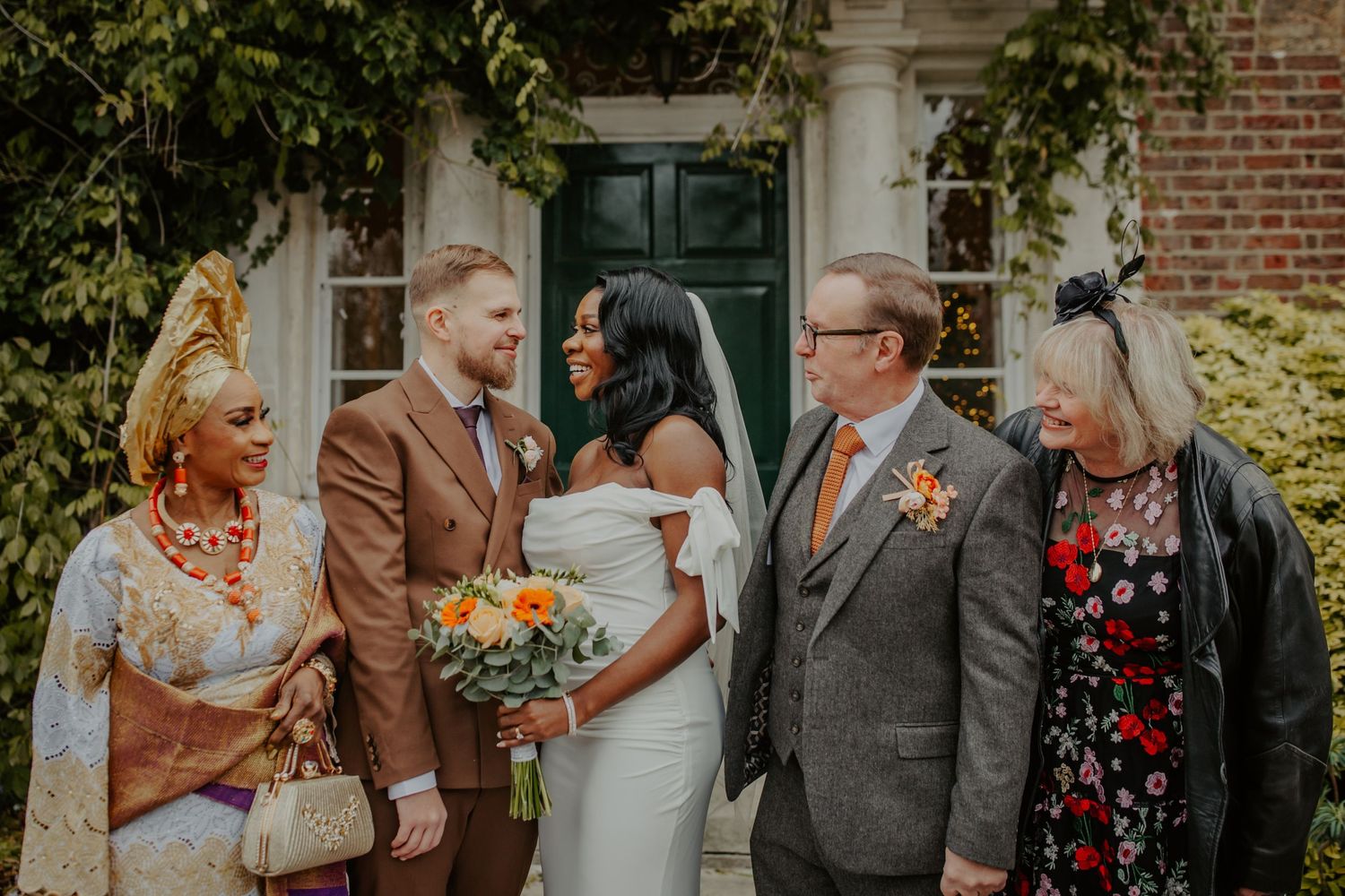 Bride and Groom with their parents outside Morden Park House - London - RELM Photography