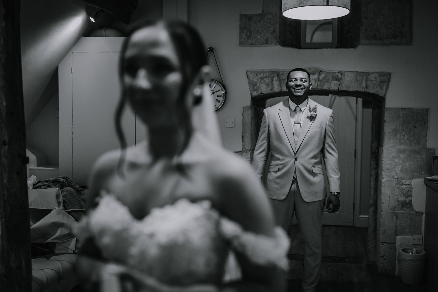 Bride and groom exchanging private vows before their wedding ceremony - Lapstone Barn – Chipping Campden, The Cotswolds