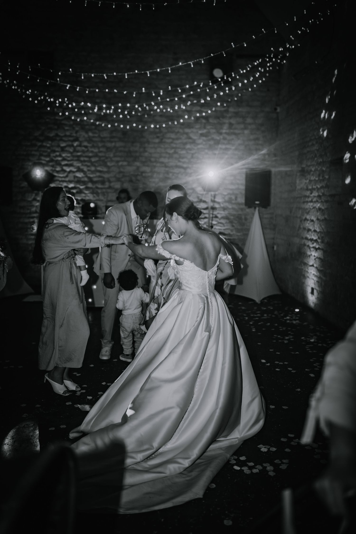Bride and groom dancing on the dance floor at their wedding venue Lapstone Barn – Chipping Campden, The Cotswolds