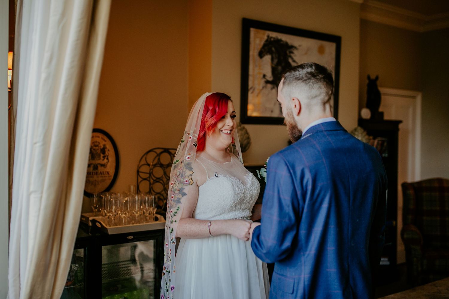 A quiet moment before the vows – The bride and groom meet before their ceremony to cal each others nerves