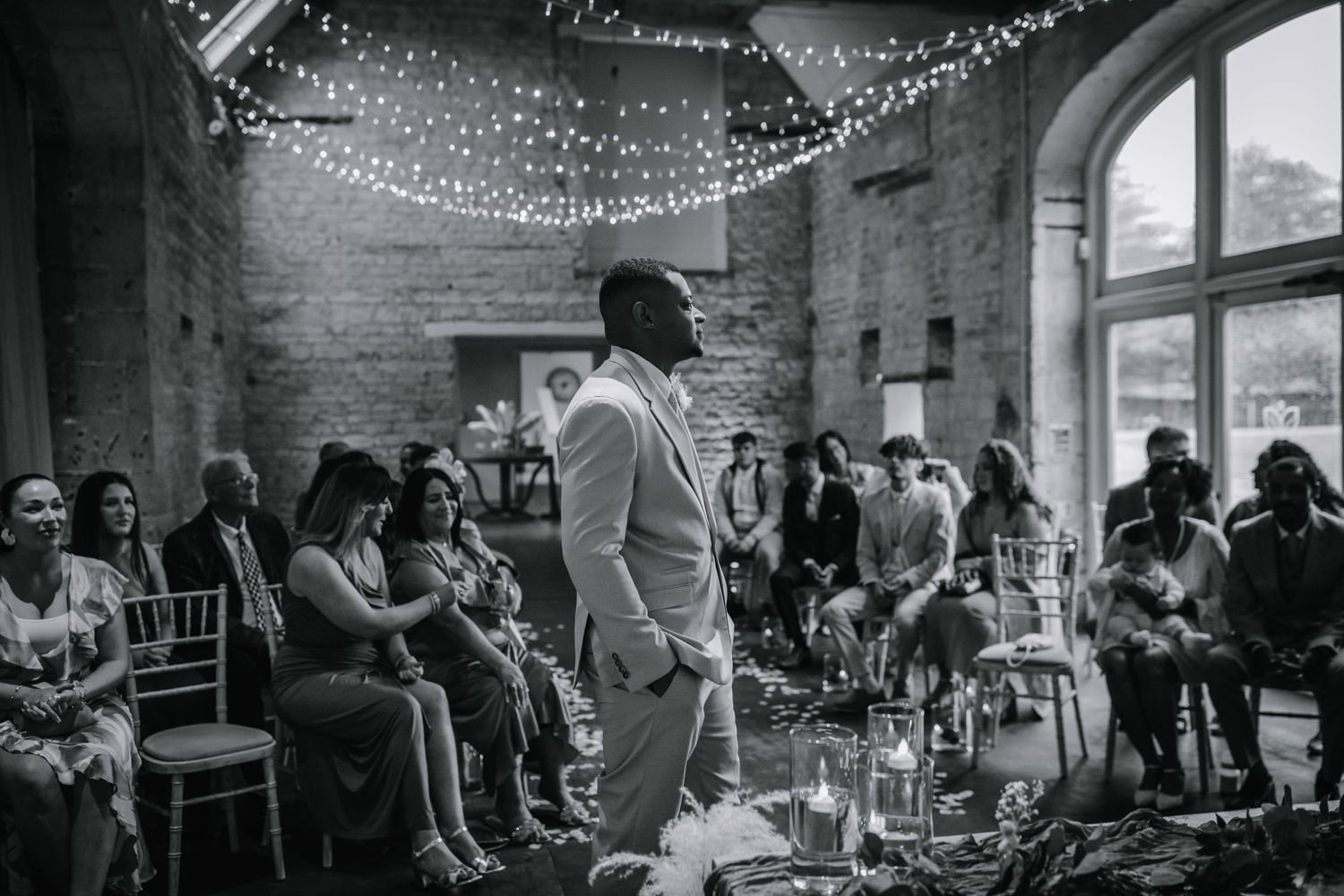 Groom at his wedding ceremony - Lapstone Barn – Chipping Campden, The Cotswolds