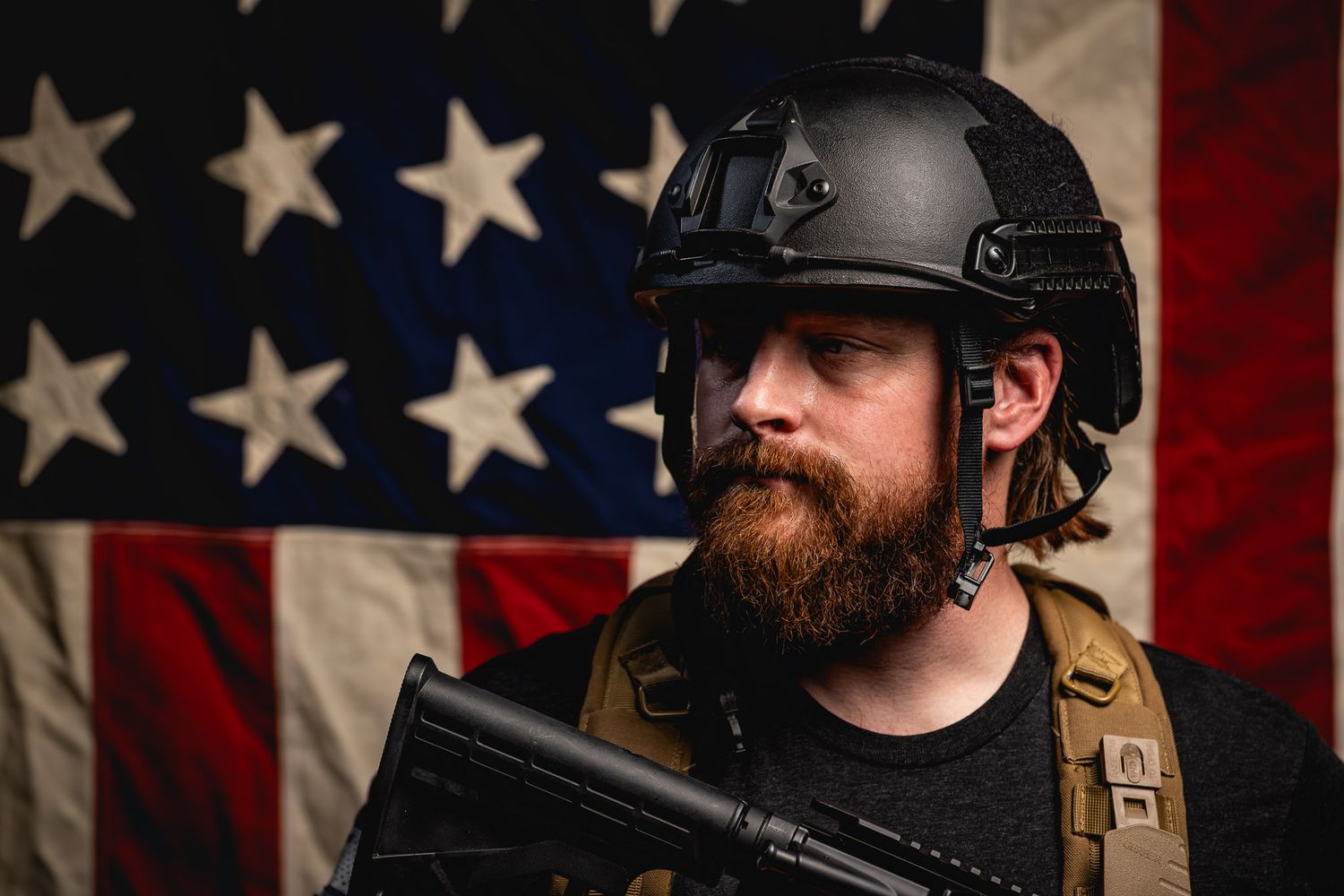 Veteran raising the Can Cannon with excitement during a high-energy New Year’s themed patriotic photoshoot.