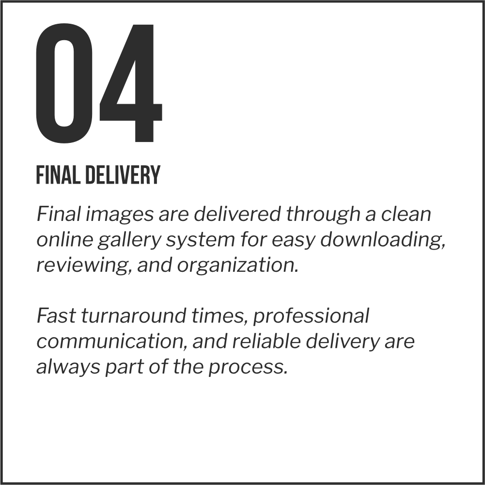 Commercial photography delivery process featuring organized online galleries and optimized image delivery for e commerce brands