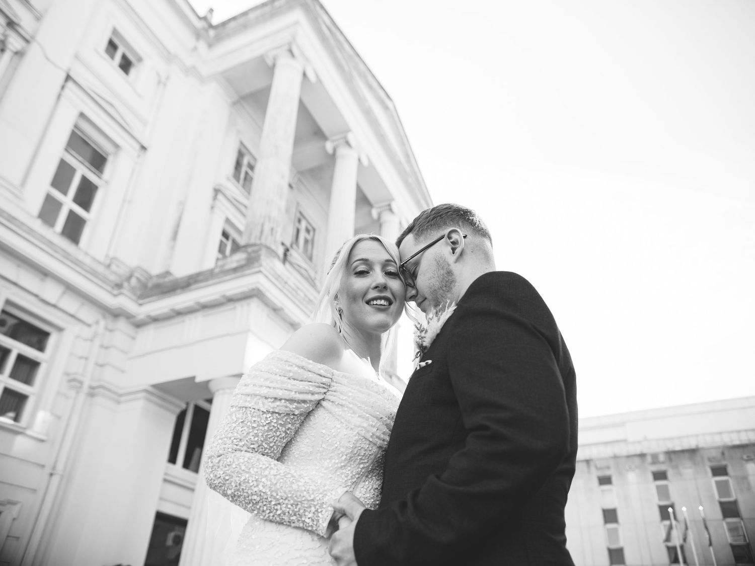 A wedding couple outside Brighton Town Hall for some relaxed candid portraits