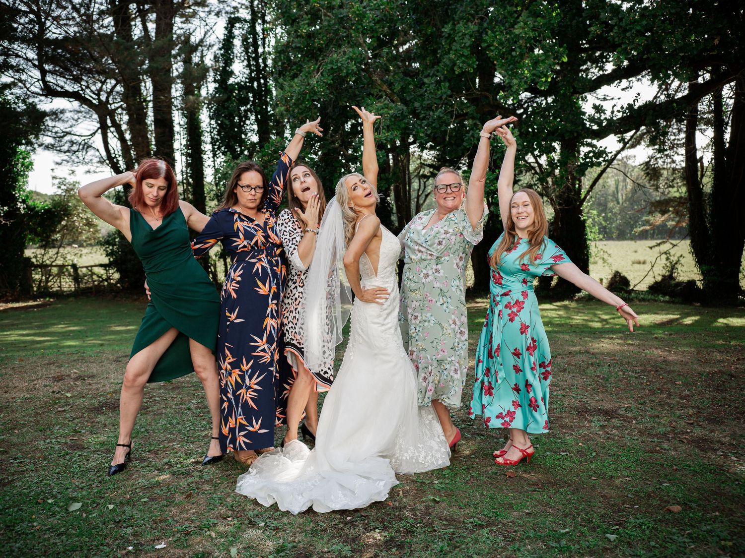 The Bridal Party strike a pose in the grounds of Goring Castle