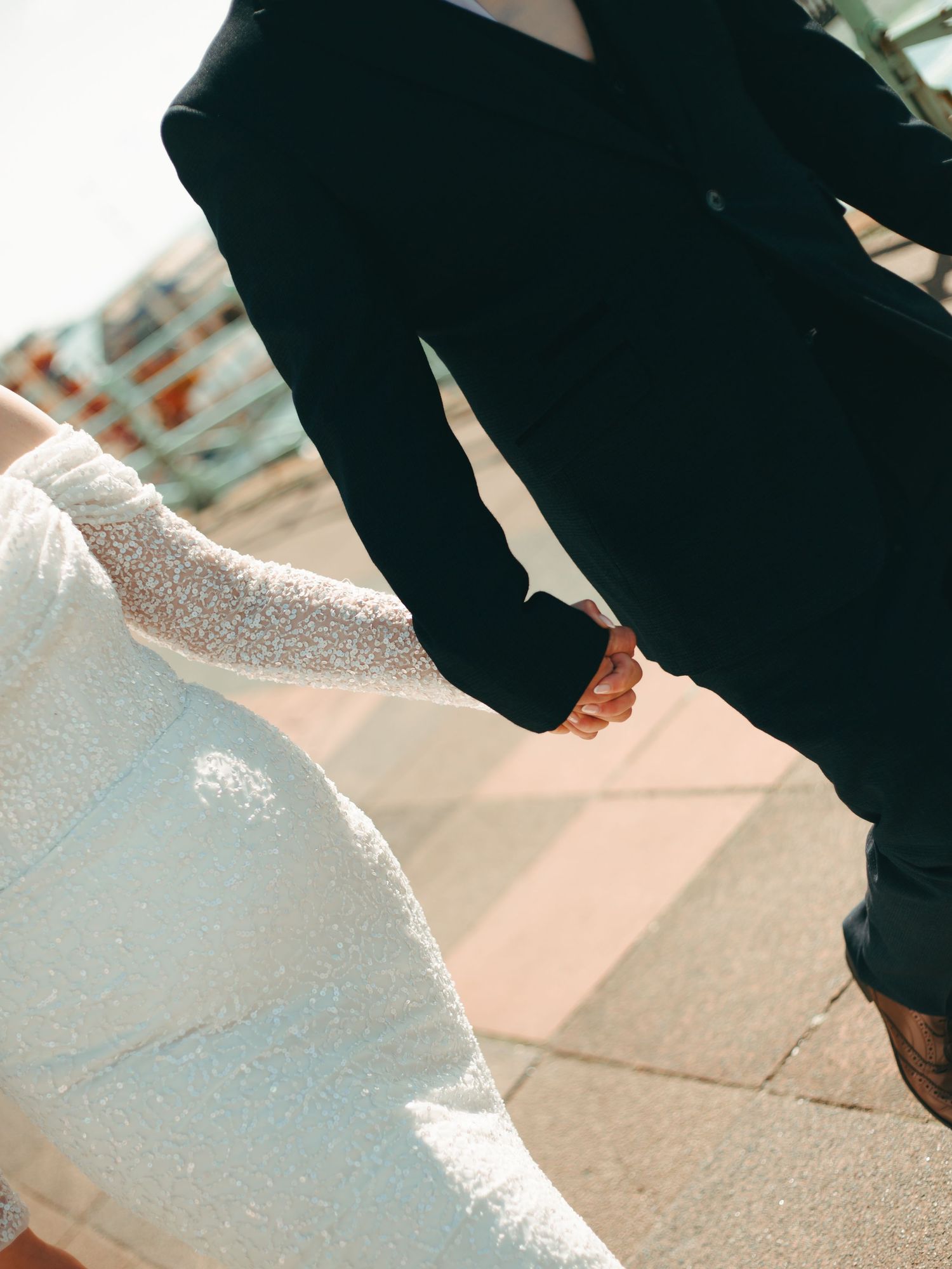 A wedding couple on Brighton Beach for some relaxed candid portraits