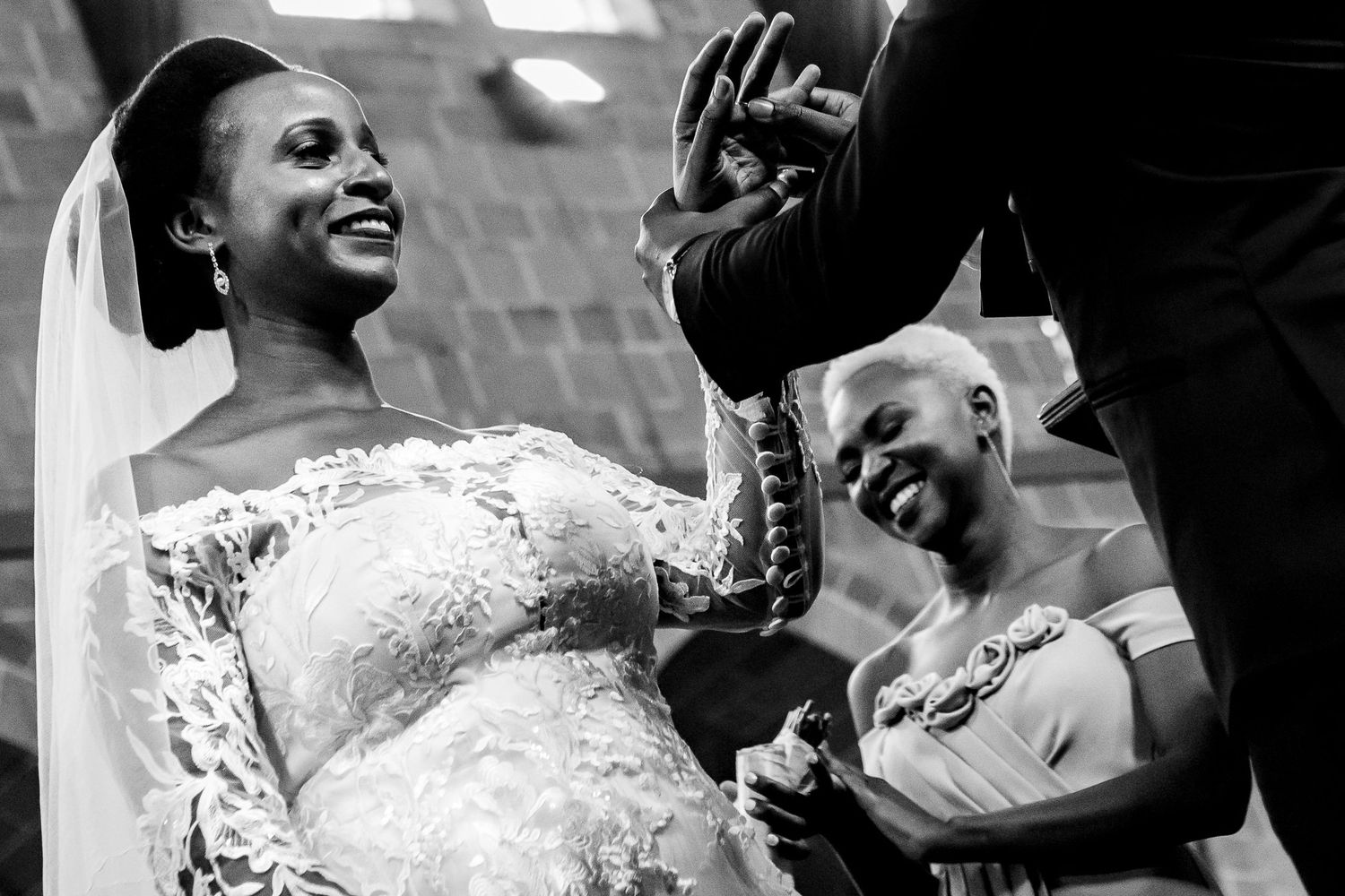 Joyful moments captured in black and white during a celebration event.