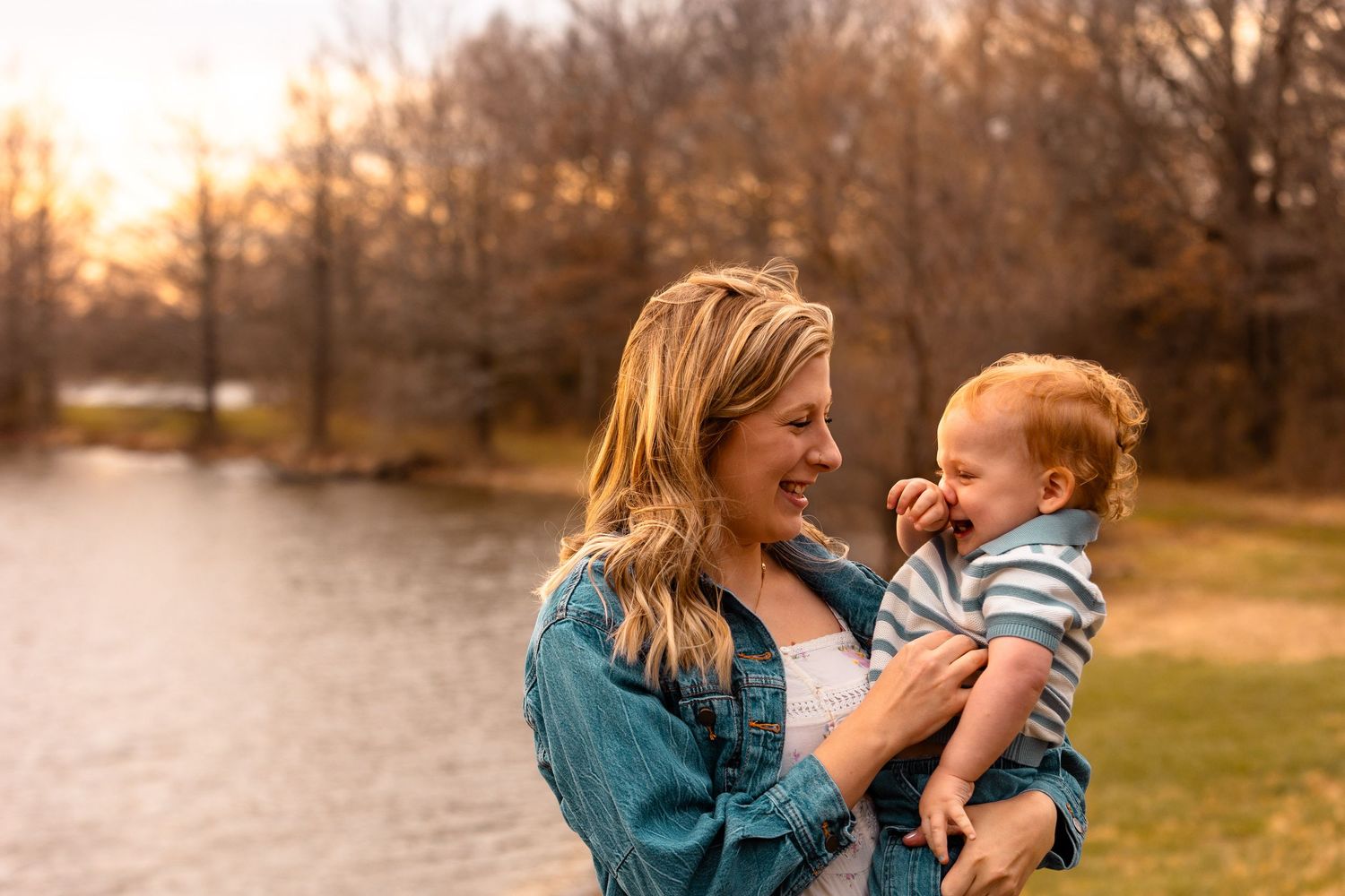 Family enjoying quality time together during golden hour sunset outdoors.