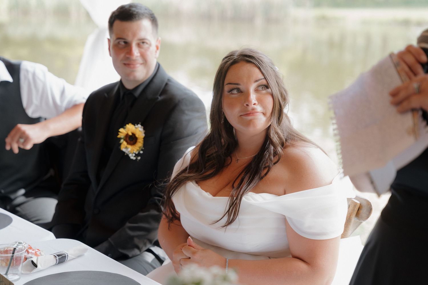Wedding ceremony moments captured during an indoor celebration.