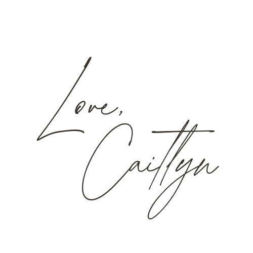 Cursive signature design reading 'Love, Caitlyn' in black ink.
