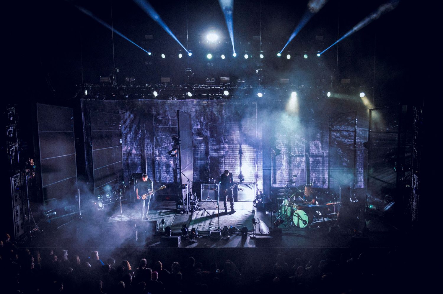 Concert stage with dramatic blue lighting and fog effects during a live Sigur Ros performance, directed by Ant Barrett (RESOLVE FILM)