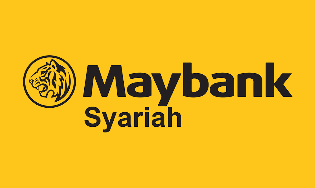 Maybank Syariah logo featuring a tiger head emblem in a circle beside bold text on a yellow background.