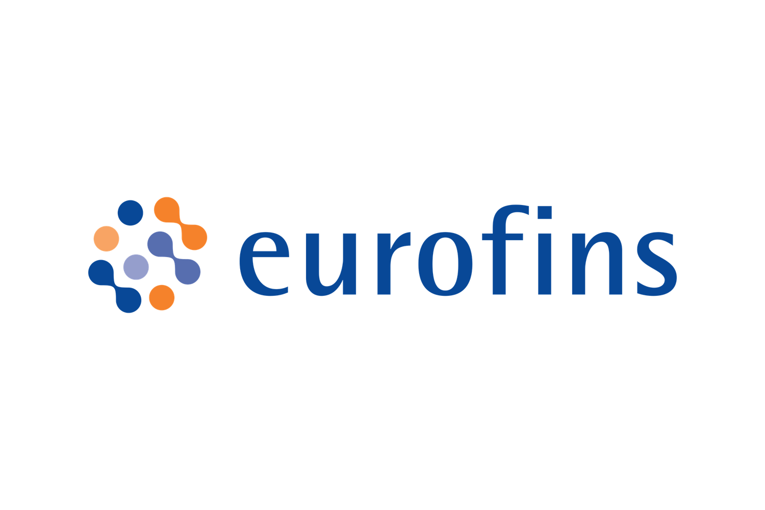 Eurofins logo featuring colorful dot cluster icon in blue, orange, and purple beside the company name in blue text.