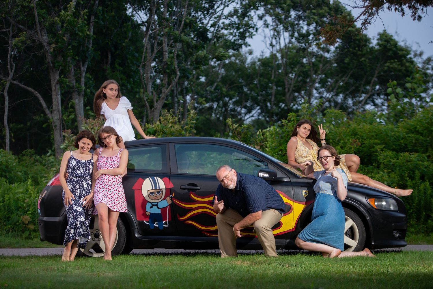 Fun family portraits painted car in Fairhaven, MA with Leah Ramuglia Photography
