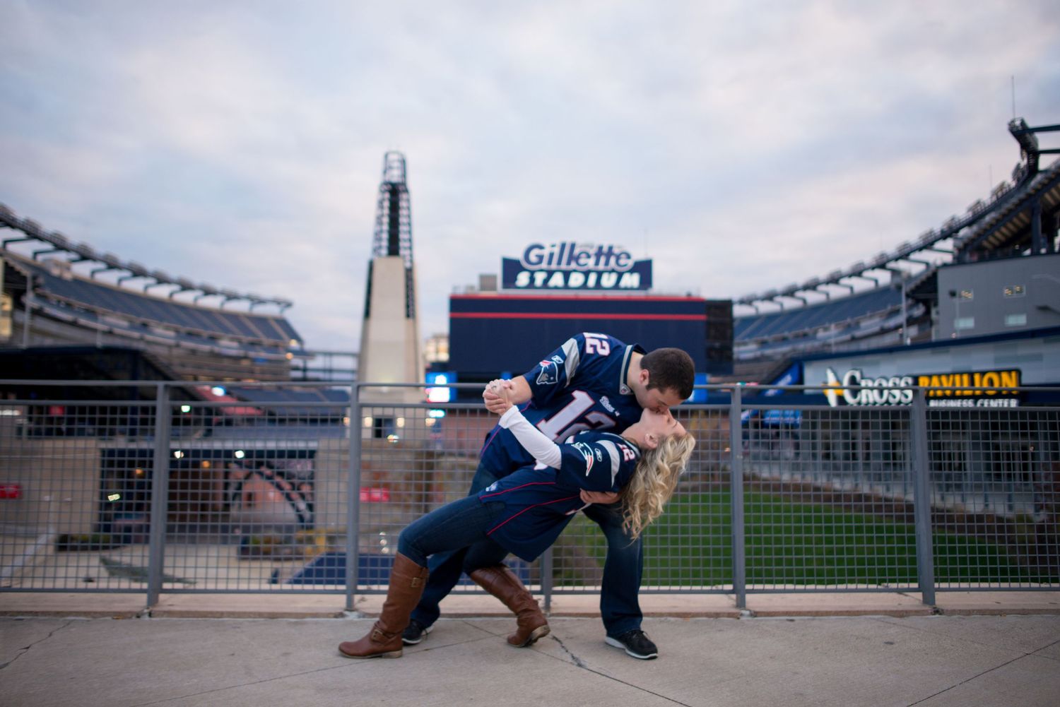 Custom Portraits with Leah Ramuglia Photography at Gillette Stadium and the New England Patriots engagement photos in Foxboro, MA.