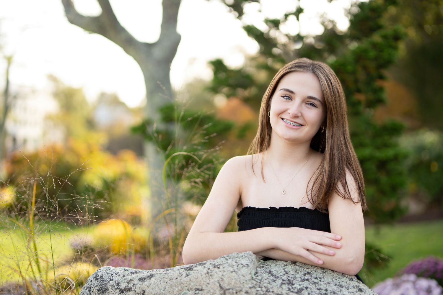 High school senior portraits for girls at Brewster Gardens in Plymouth, MA with Leah Ramuglia Photography.