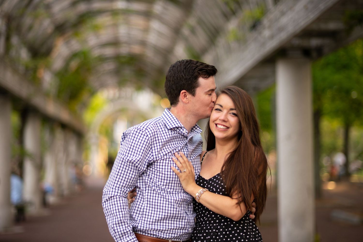 Couples portraits under the Trellis in Christopher Columbus Park in Boston's Historic North End. Mini Session Photoshoot with Leah Ramuglia.