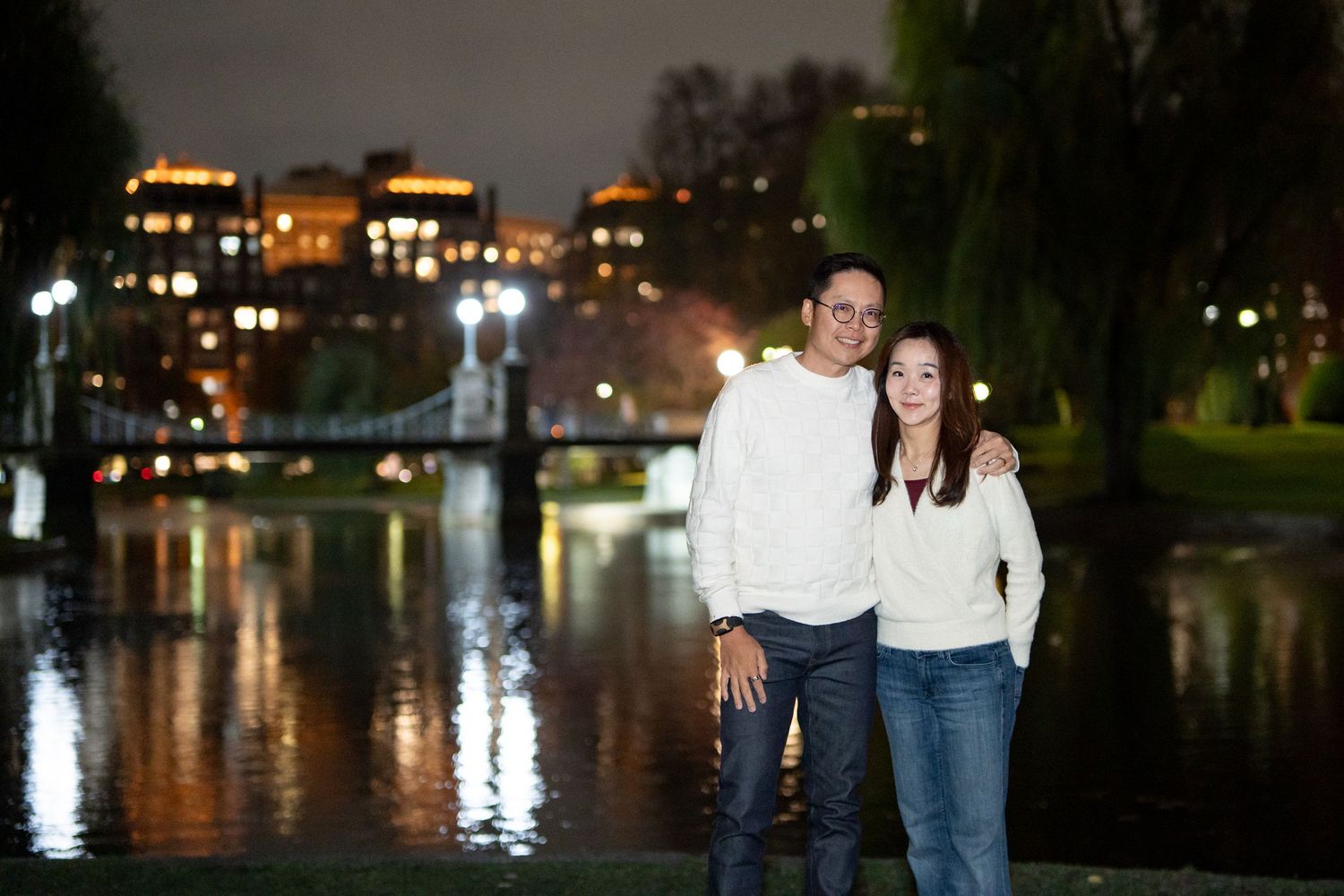 Night Portraits in the Boston Public Garden for couples and families with Leah Ramuglia Photography.