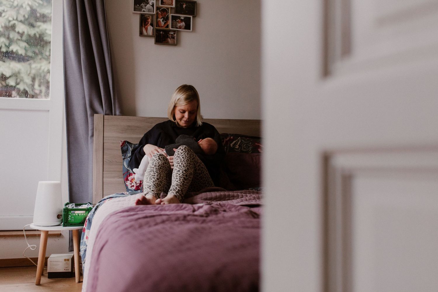 A series of lifestyle photos showing a cozy bedroom scene with soft lighting and neutral tones.