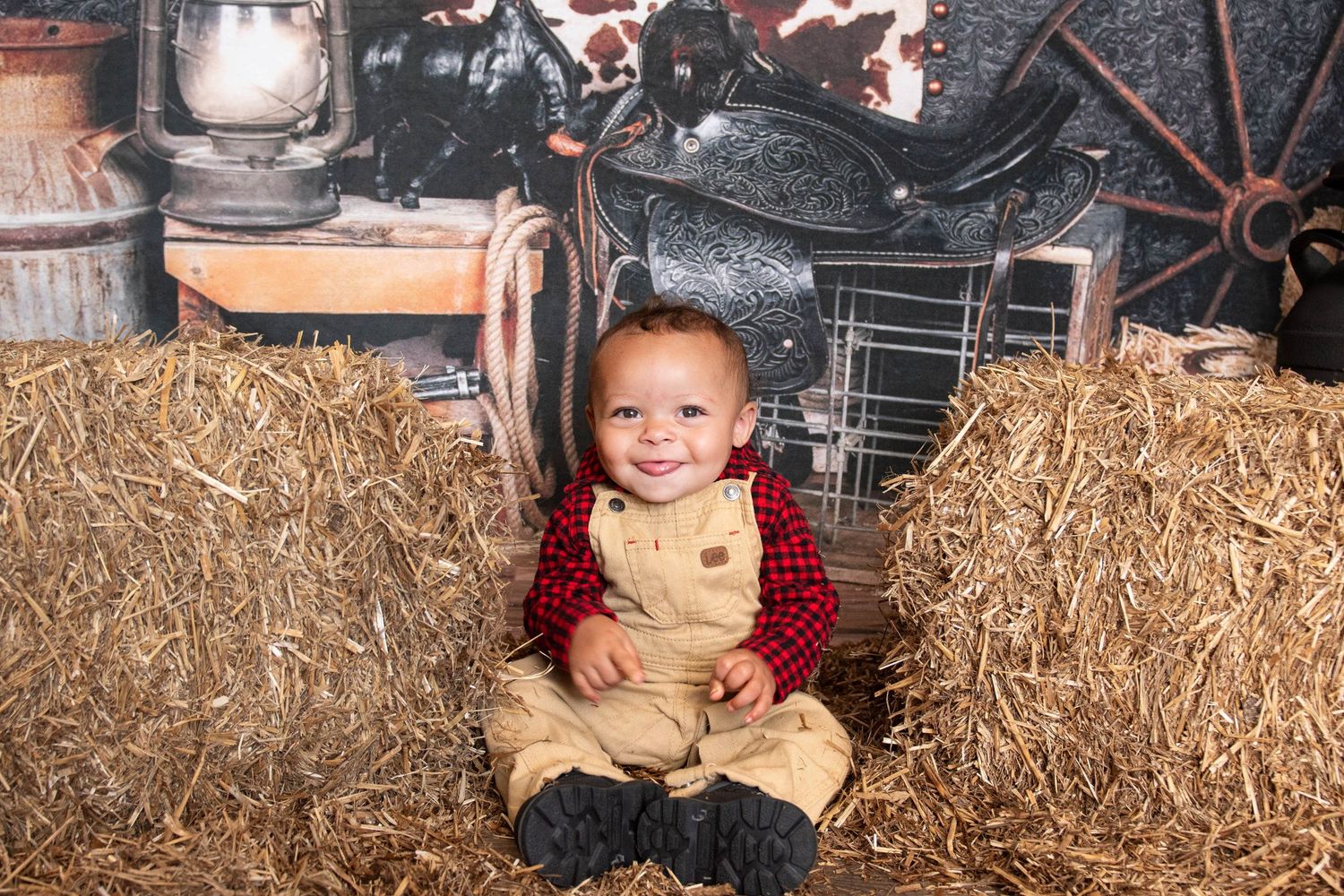 Rustic holiday photo collage featuring wooden decorations, straw bales, teddy bears and festive seasonal arrangements.