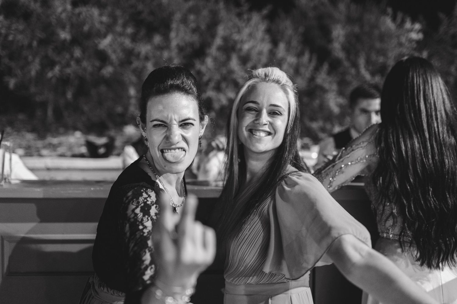 Series of happy candid moments captured at a wedding reception.