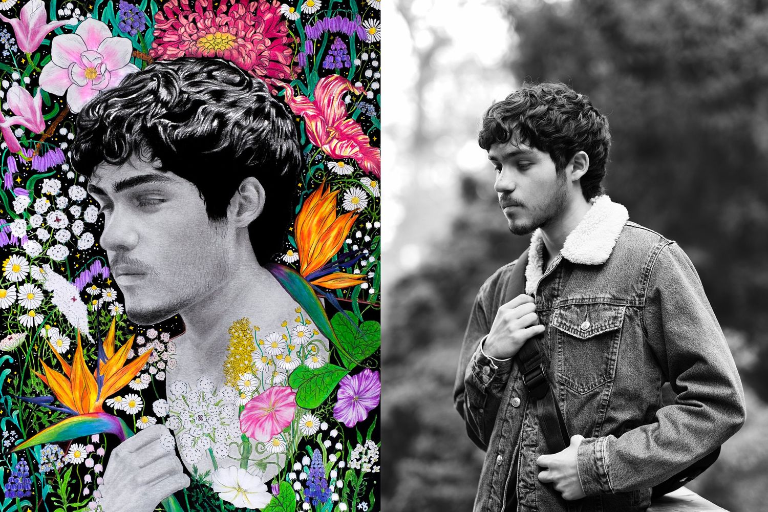 Language of flowers. Solo Portrait art.