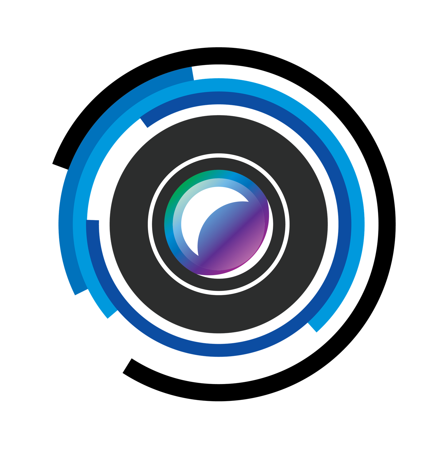 Abstract logo design of stylized eye shapes in black and blue gradient.