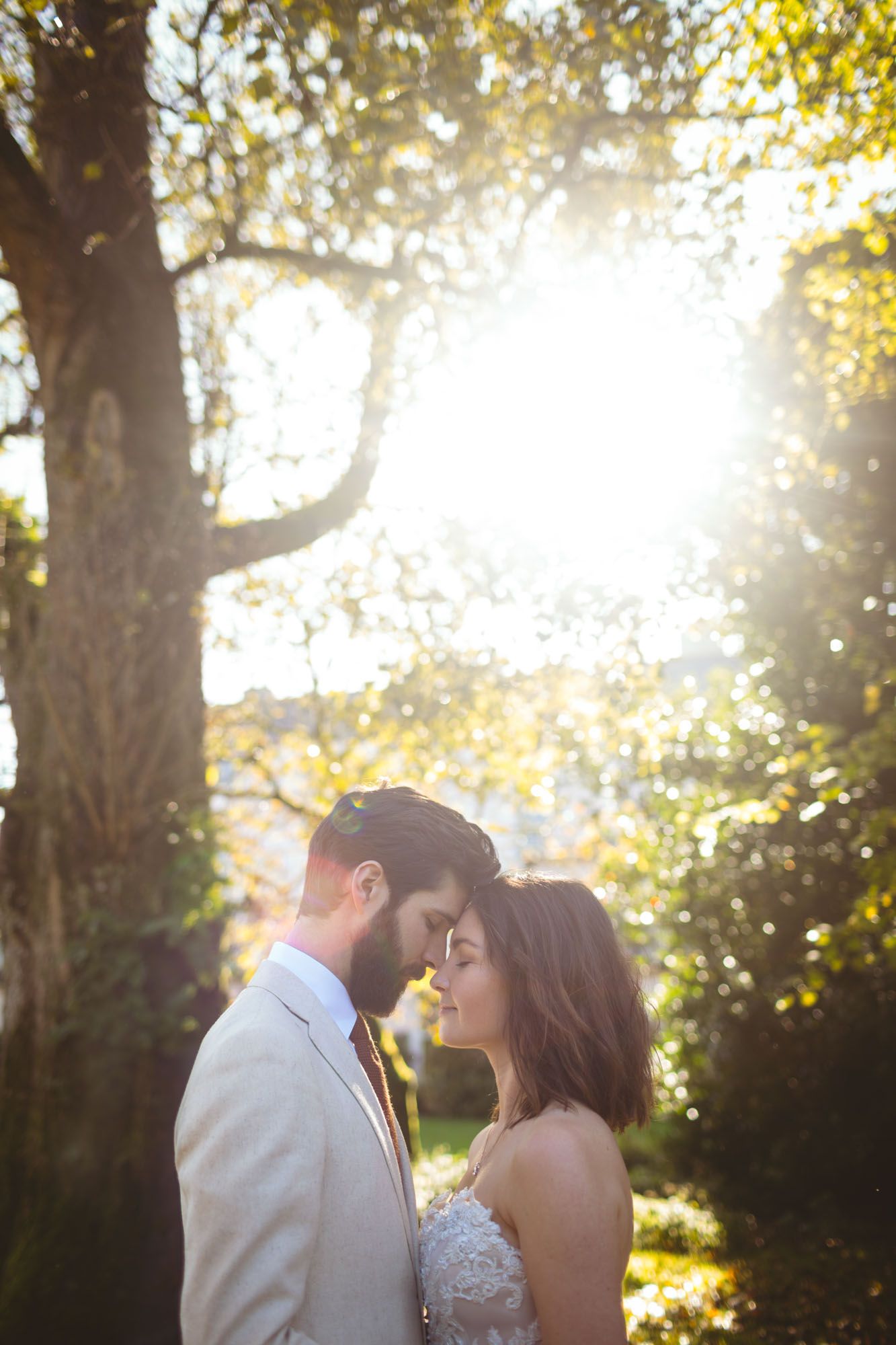 Emotional moment between couple after wedding ceremony at Kinsale