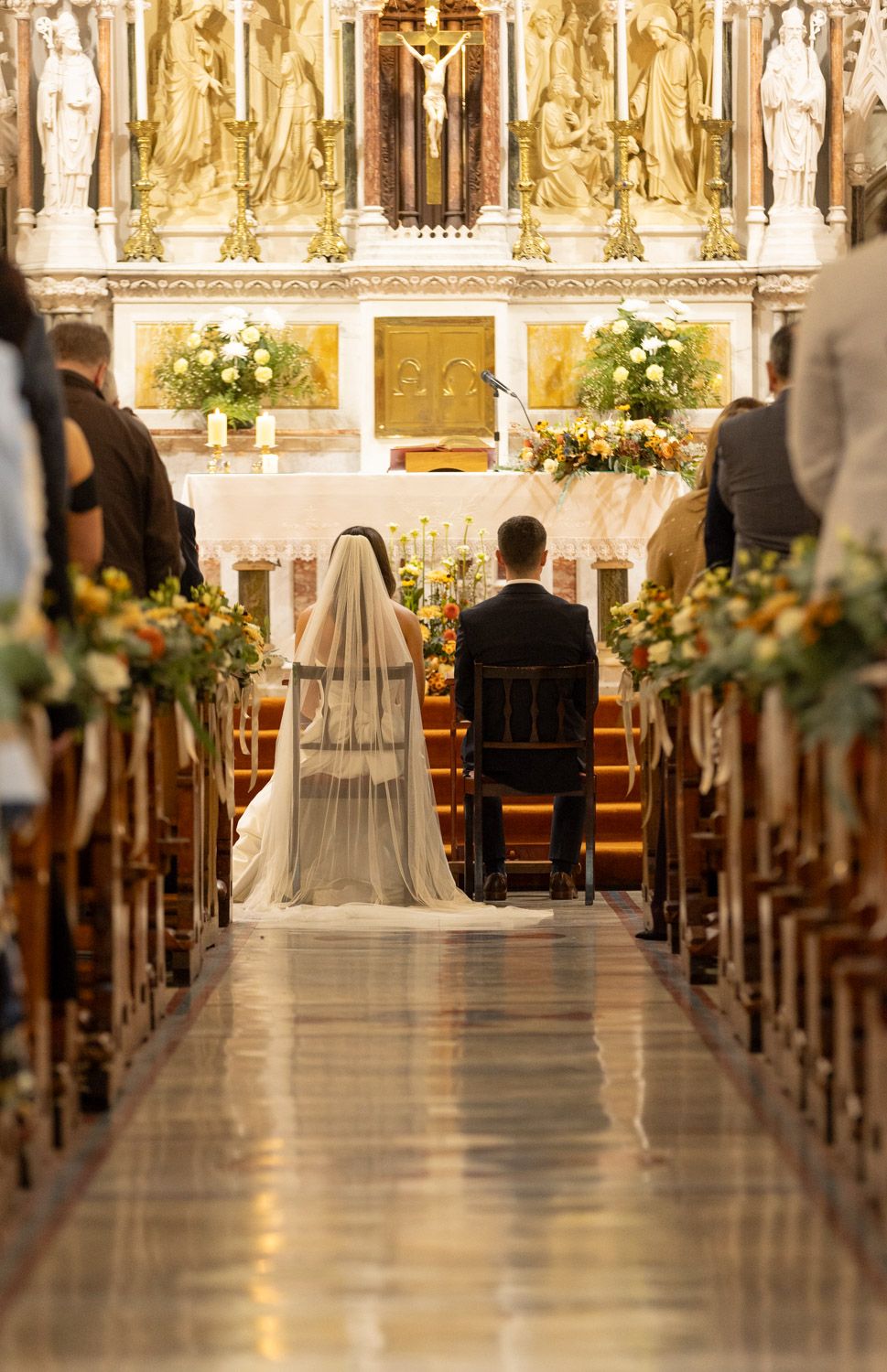 Moment during a traditional Irish church wedding ceremony in Ireland