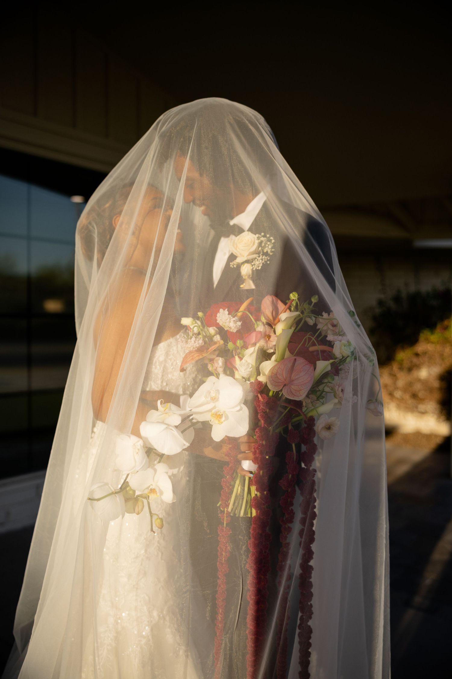 Romantic wedding portraits of a Black couple at sunset in Arizona