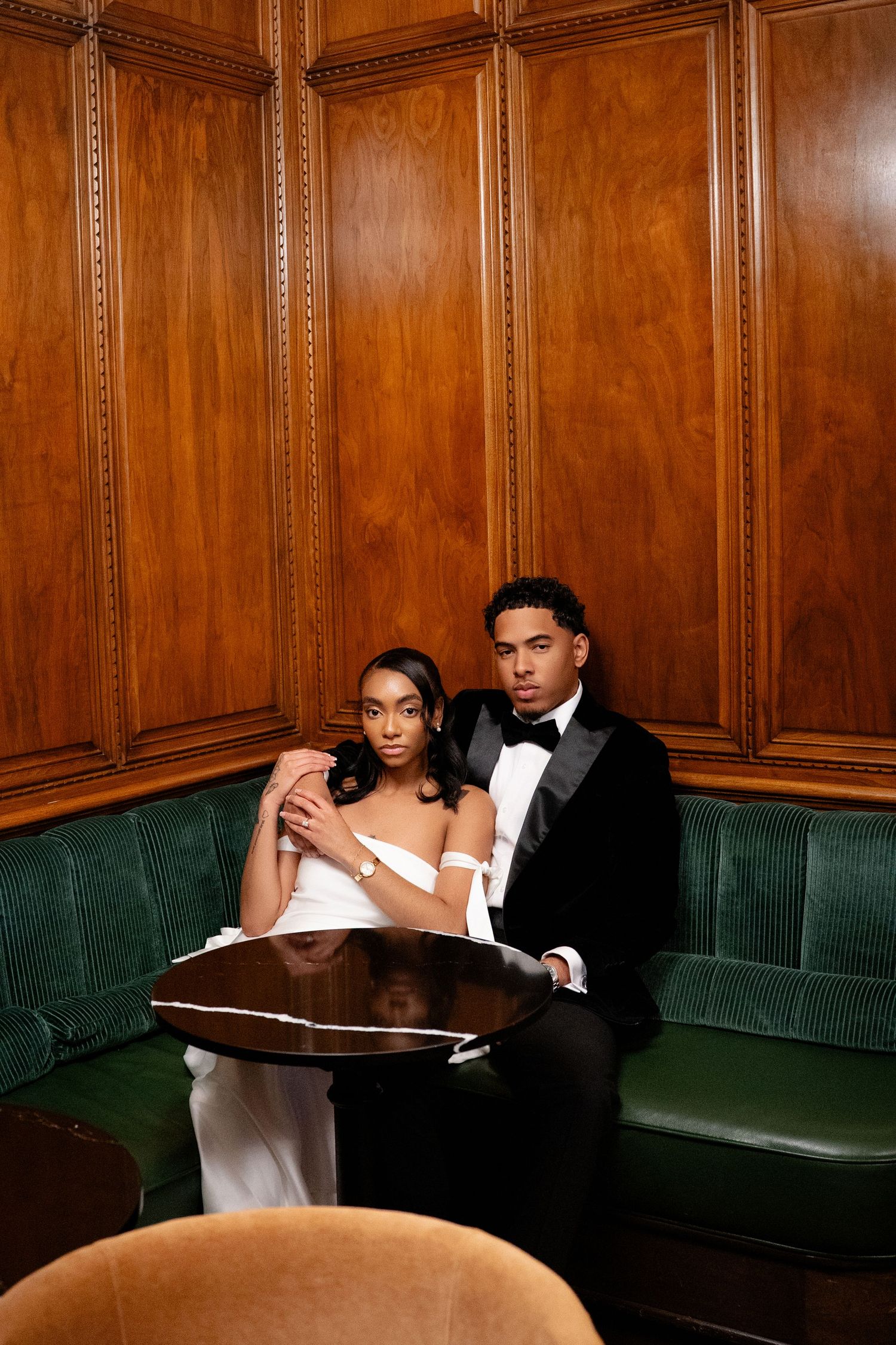Candid engagement photos capturing Black love in Arizona at the Wrigley Mansion in Phoenix