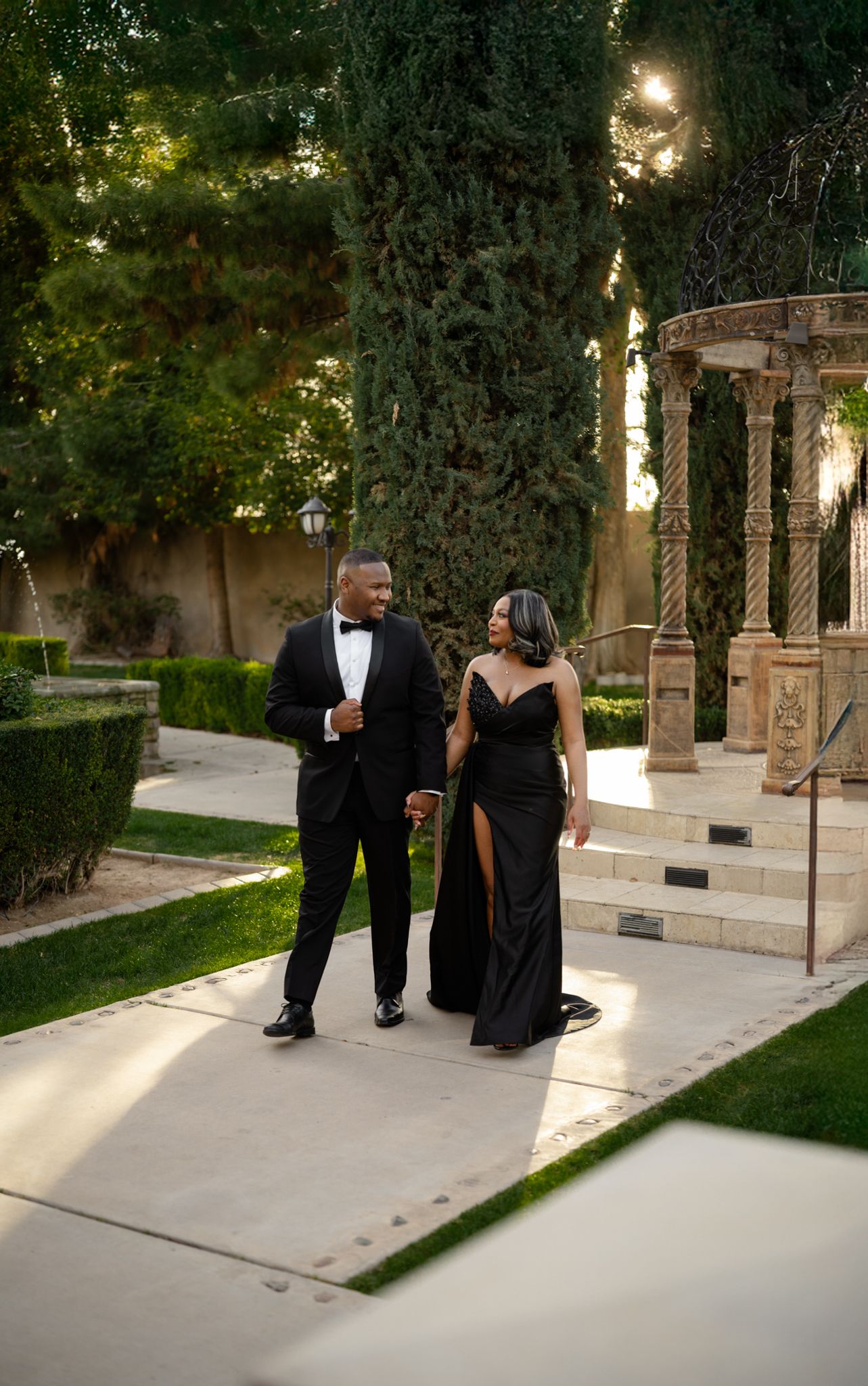 Candid engagement photos capturing Black love in Arizona at Ashley Castle in Chandler Arizona