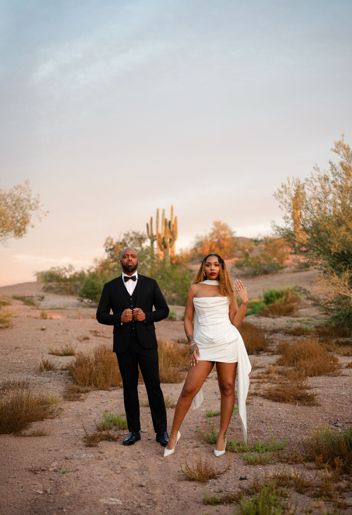 Candid engagement photos capturing Black love in Arizona un the desert