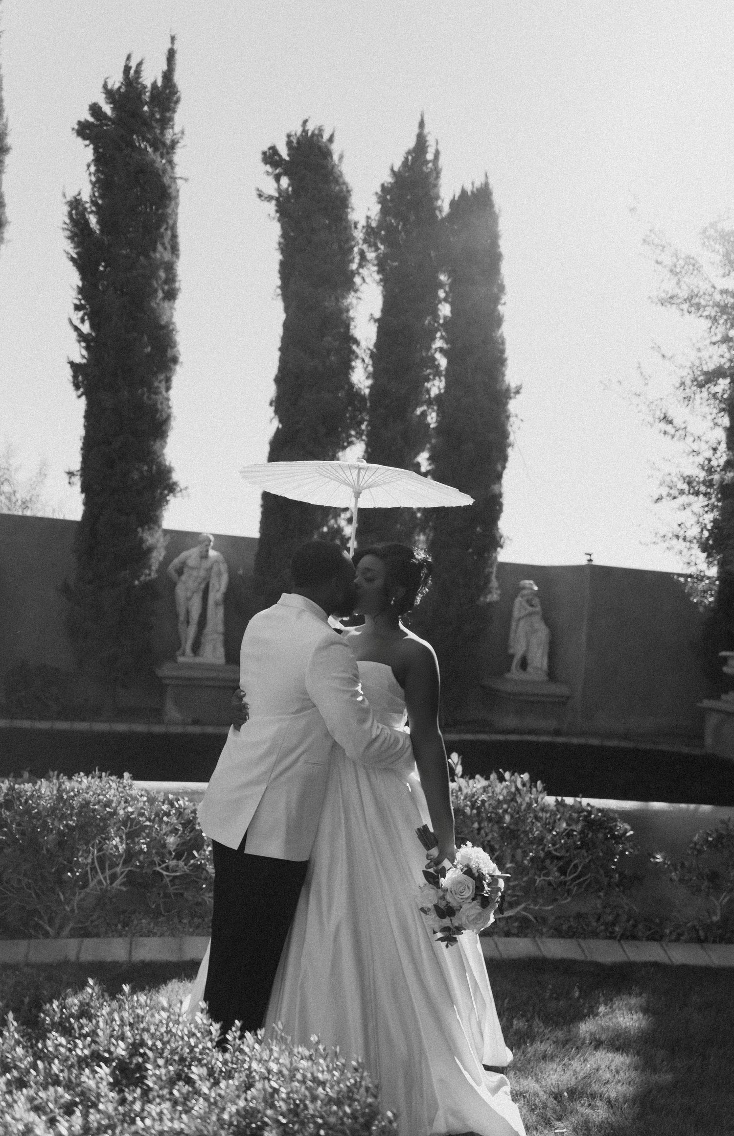 Romantic wedding portraits of a Black couple at sunset in Arizona