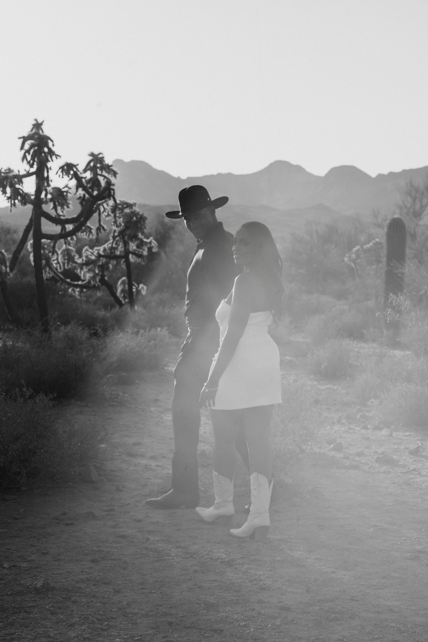 Romantic wedding portraits of a Black couple at sunset in Arizona in the Desert