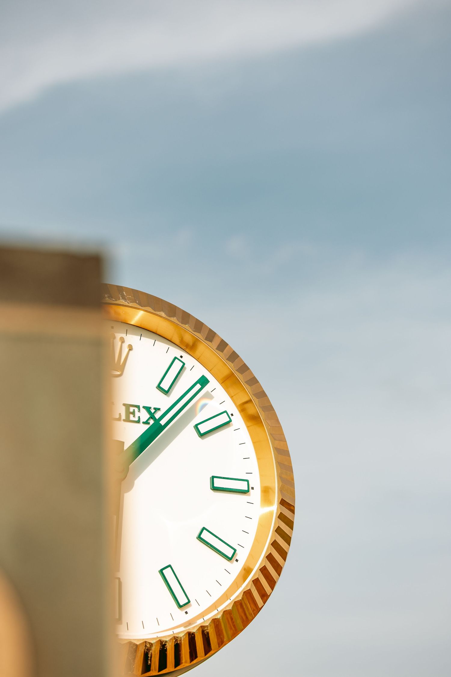 Half display view of Rolex clock at Dumbarnie Golf Links.