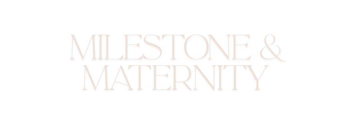 Elegant text logo reading Milestone and Maternity in a light beige serif font on a white background.