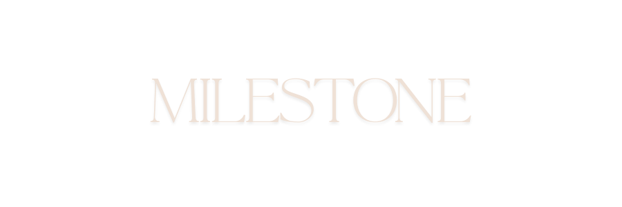 Elegant Milestone text logo in soft beige tones on a clean white background for photography branding.