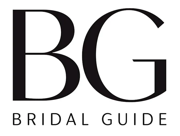 Black and white text logo design for Bridal Guide magazine with stylized modern lettering.